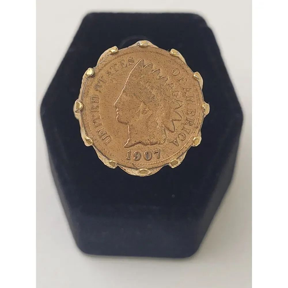 Vintage 1907 Penny Ring 18K GE Gold Electroplated Band | Sz 8.75 - Picture 3 of 7